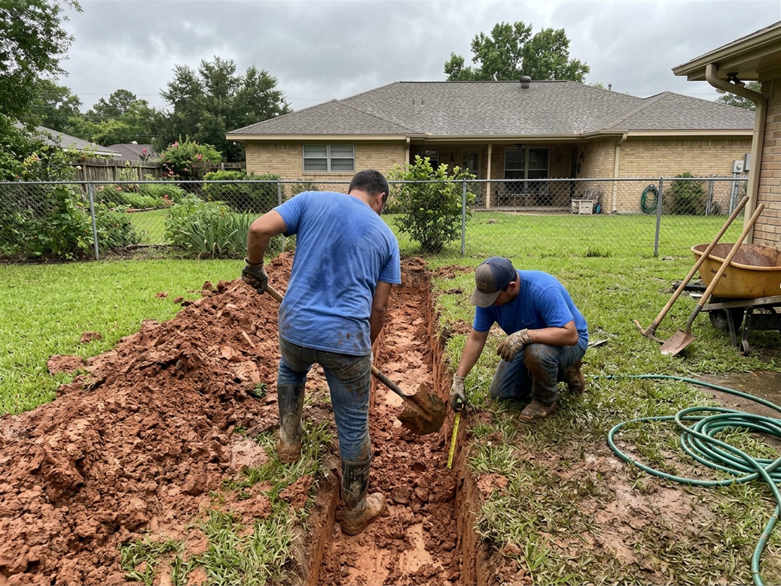 Beaumont Drainage Solutions crew installing a drainage system